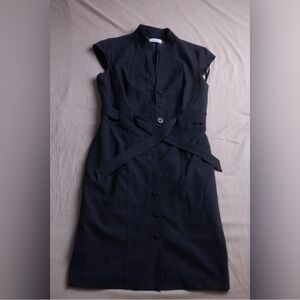 Calvin Klein Dark Grey Midi Sheath Dress with Notched Collar